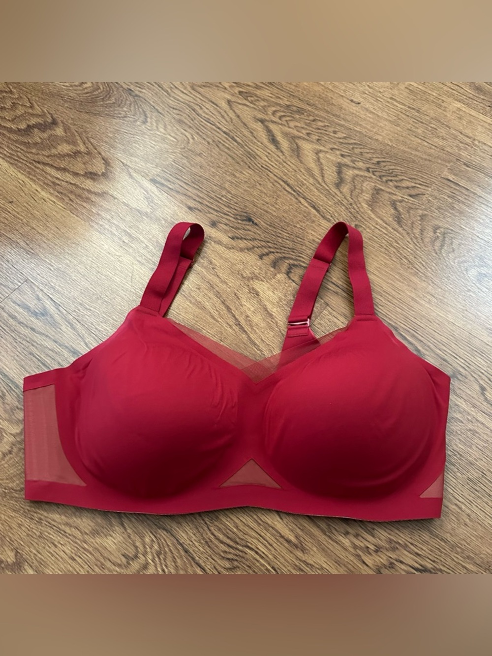 Honeylove Red Seamless Support Bra Mesh Insets size 40DD (E) adjustable straps